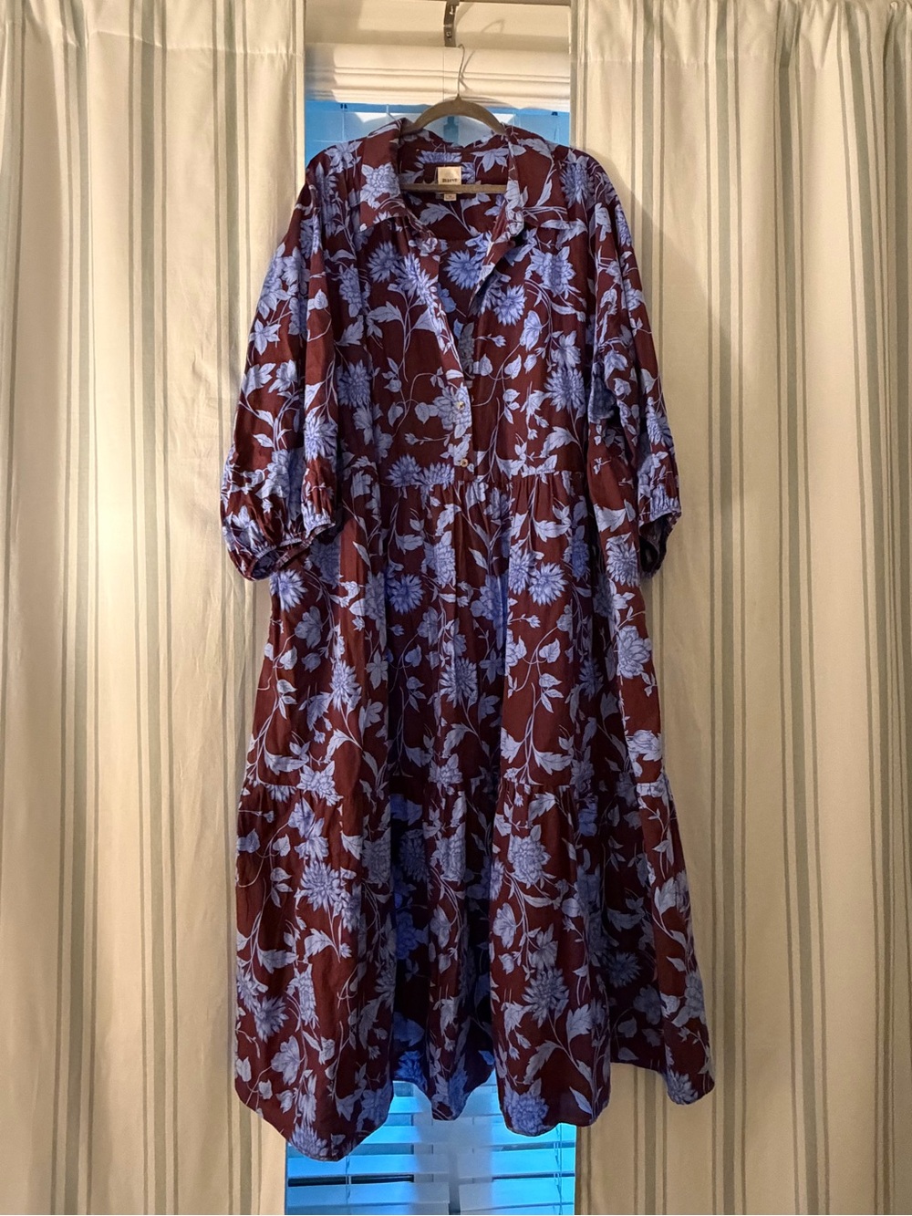 Anthropologie The Bettina Tiered Shirt Dress Brown and Blue 3X